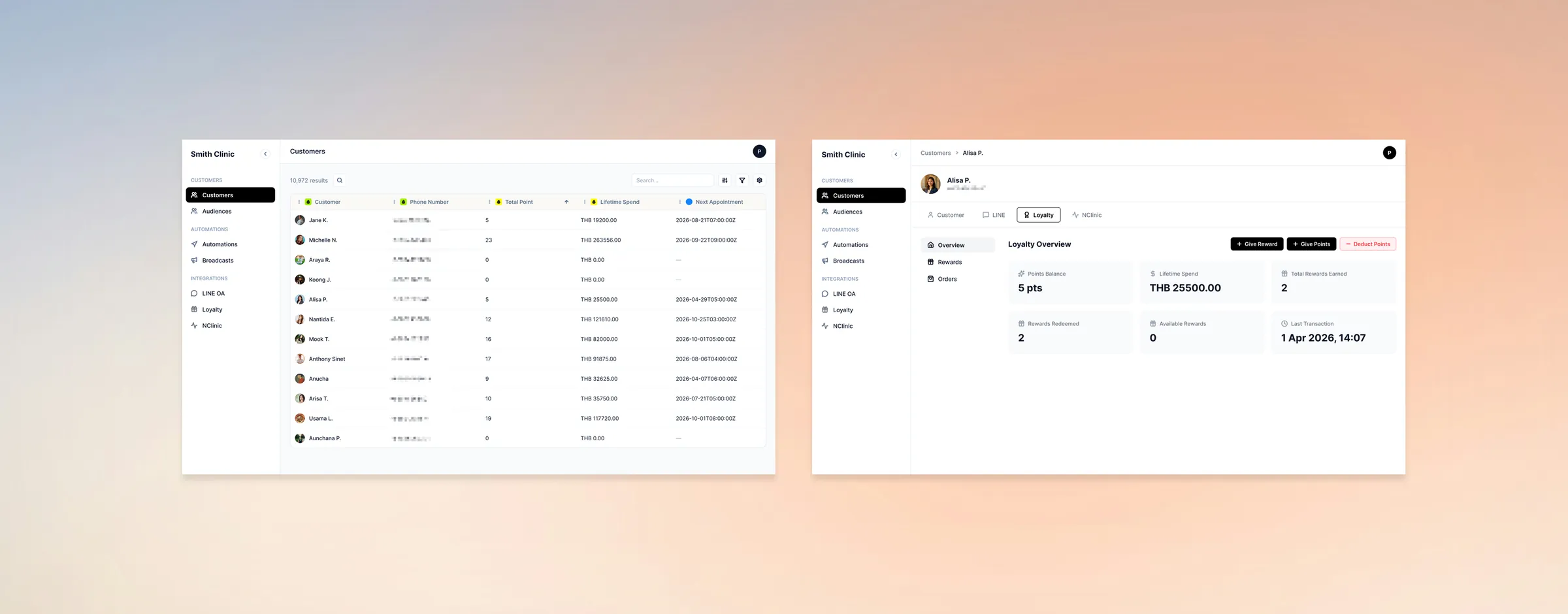 CRM: customer list and loyalty overview